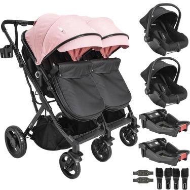 Imagem de Carrinho Kiddo para Gemeos 2 Bebe Conforto Colinho 2 Base Vox Rosa