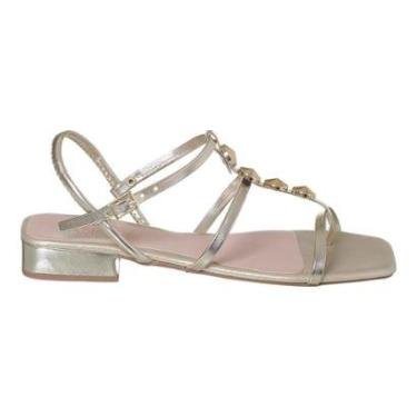 Imagem de Sandalia Salto Bloco Baixo Dourada Metalizada Lançamentos-Feminino