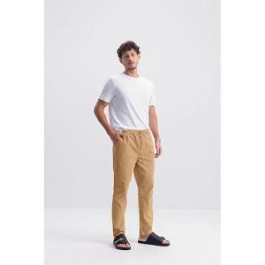 Imagem de Calça Masculina Em Sarja Essendi Camel Médio-Masculino