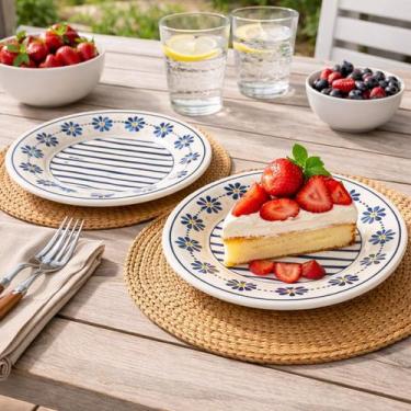 Imagem de Pratos Sobremesa Oxford Donna Margaridas 18cm Kit Jogo 4pçs - Genérico