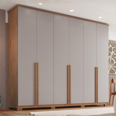 Imagem de Guarda Roupa Casal 6 Portas com Pés Em MDF Dubai Móveis Castro - Cedro/Cinza Soft