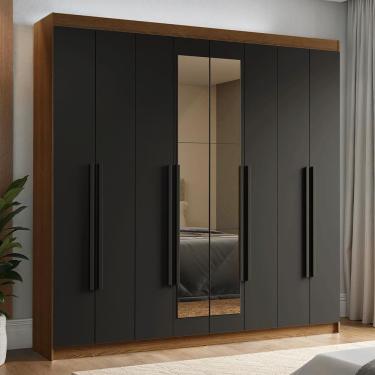 Imagem de Guarda Roupa Casal Venus 8 Portas Batentes 4 Gavetas com Espelho Rustic-preto Madesa