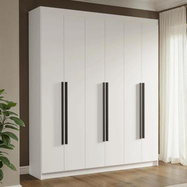 Imagem de Guarda Roupa Casal Venus 6 Portas Batentes 4 Gavetas MDP Branco-Branco-Preto Madesa