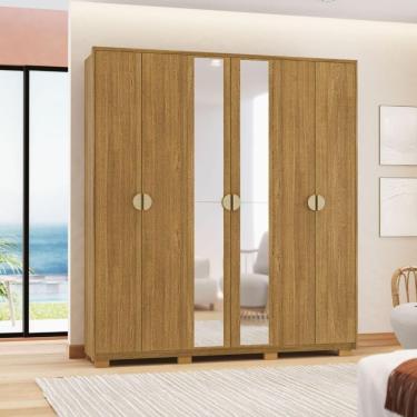 Imagem de Guarda Roupa Casal Uruguai Nature Alasca 6 Portas 4 Gavetas MDF com Espelho Nature Alas...