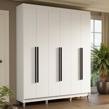 Imagem de Guarda Roupa Casal Saturno 6 Portas Batentes 4 Gavetas MDP Branco-Branco-Preto Madesa