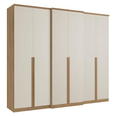 Imagem de Guarda Roupa Casal Valência 6 Portas de Bater 4 Gavetas MDP Capuccino Off White Acetina...