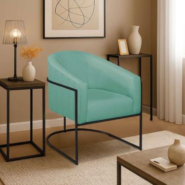 Imagem de Poltrona Decorativa Jade Moderno Escritório Confortável Luxo Base De Ferro Preto Suede Azul Ciano