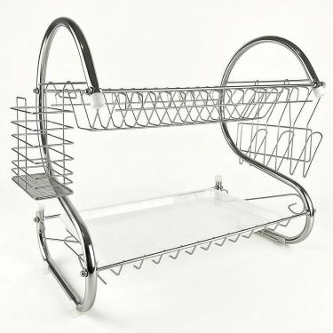 Imagem de Escorredor De Louças 2 Andares Cromado Com Bandeja E Porta Talher