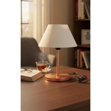 Imagem de Abajur Infantil Mesa Quarto Cúpula Branca, Estrutura Cobre - Congratul