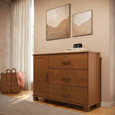 Imagem de Cômoda Sapateira 1139C Bronze Madeira Maciça 3 Gavetas e 1 Porta Castanho Finestra