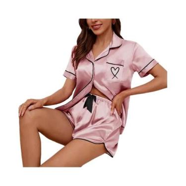 Imagem de Conjunto de Pijama Feminino com Estampa de Coração - Macio, Manga Curt