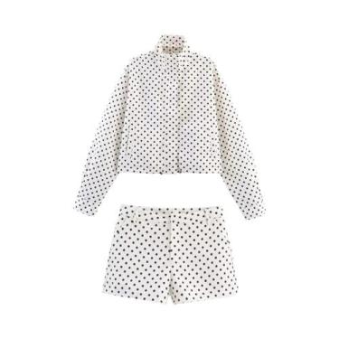 Imagem de Conjunto Vintage Feminino Com Estampa De Poá, Jaqueta De Manga Longa C