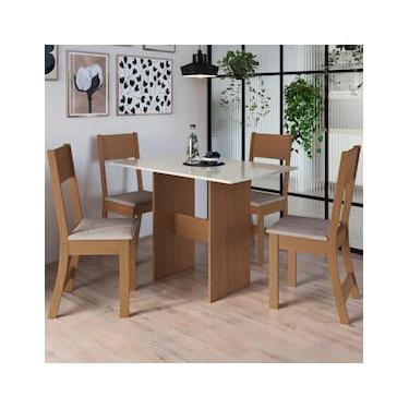 Imagem de Mesa de Jantar Retangular Indekes Orquídea 4 Cadeiras Assento Estofado Freijo/Off White