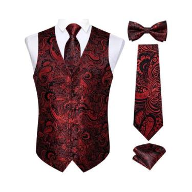 Imagem de Colete Social Masculino Preto Paisley Com Gravata Borboleta, Lenço De 