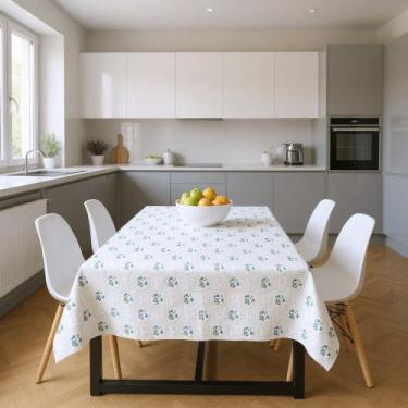 Imagem de Toalha De Mesa Rendada Bordado Flores Azul Rolo 1,40x20,00m Vinil PVC 