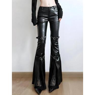 Imagem de Calças Flare Femininas Em Couro PU Com Renda E Fivelas Estilo Gótico Y