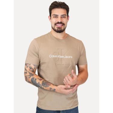 Imagem de Camiseta Calvin Klein Jeans Masculina Embossed Logo Caqui Médio-Masculino