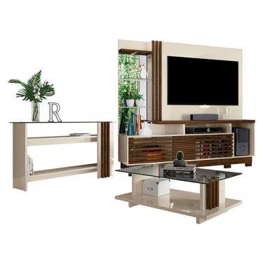 Imagem de Estante Home Theater com Pés e Aparador com Mesa de Centro Frizz Plus Off White Savana – Madetec