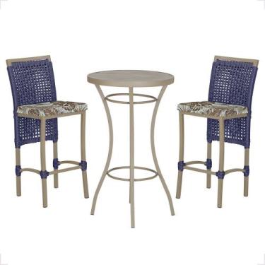 Imagem de Mesa Bistrô e 2 Banquetas Roma Fendi Corda Náutica Estofado 6 Trama Or