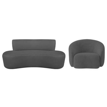 Imagem de Kit Sofá Conjunto Amsterdã Amore 160cm Cinza Linho com Recamier Curvo e Poltrona Luxo p...