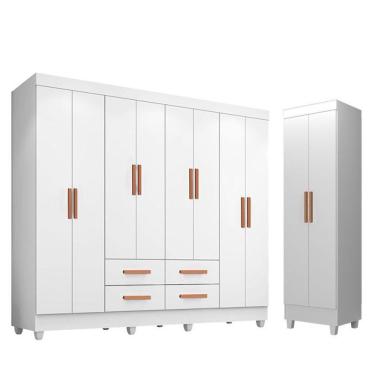 Imagem de Guarda Roupa Casal Porto 8 Portas E Armário Multiuso Lite Branco Brilho – Móveis Leão