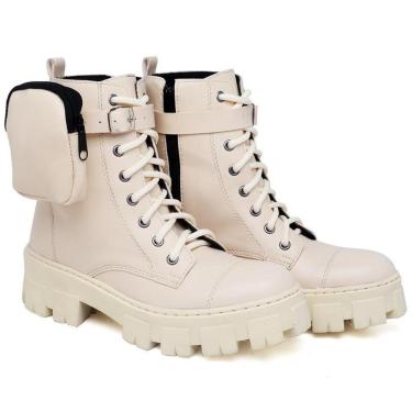 Imagem de Bota Coturno Feminino Tratorado Bag Bolsinha Off White-Feminino