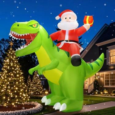 Imagem de Inflável Zukakii 274x244cm Papai Noel no Dinossauro com Luzes LED