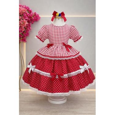 Imagem de Vestido Xadrez Junino Infantil Vermelho Laços Festa Junina Caipira Qua