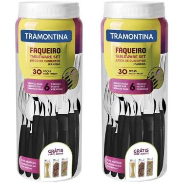 Imagem de Faqueiro Talheres Aço Inox Tramontina Ipanema 60 Peças Preto