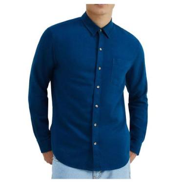Imagem de Camisa Masculina Hering ML Slim Linho Azul Royal - K48FAU0SI, XGG, Azu