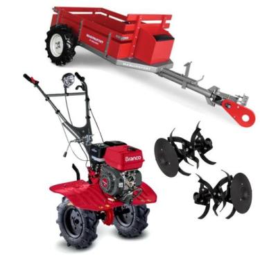 Imagem de Motocultivador 4x4 Gasolina Branco Tratorito 6,5cv Carreta Tracionada 