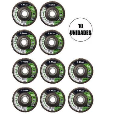 Imagem de Kit 10 Discos Lixa FLAP Oxido de Aluminio 115MM ATLAS Removedor Tinta,