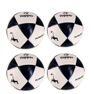 Imagem de Kit 4 Bola de Futevôlei R1 Oficial para Treinos e Jogos Preto e Branco Topper