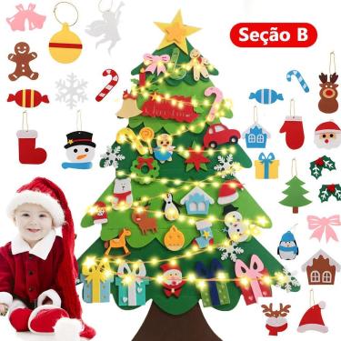 Imagem de Árvore de Natal de Feltro Decorativa HX625-B com Enfeites Removíveis para Montagem Criativa Tudo em Caixa