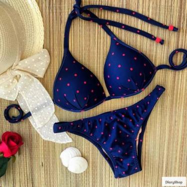 Imagem de Biquini Cortininha  Poá Fixo Resort - Silti Beachwear, Azul, M