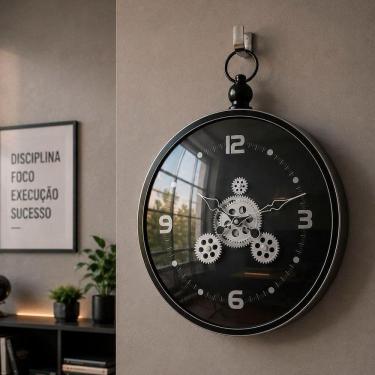 Imagem de Relógio de Parede Redondo Industrial Vintage 38cm Prata