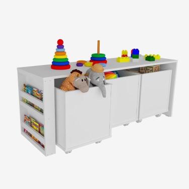 Imagem de Rack com Baús Infantil Carmo Porta Livros MDF 125CM Branco Woodcore