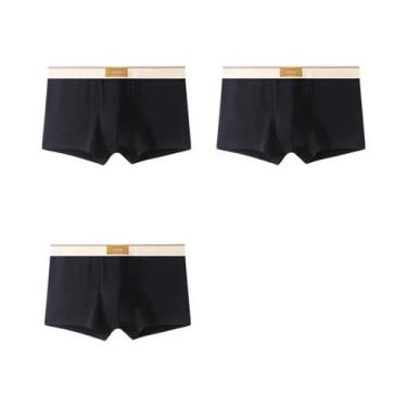 Imagem de Cuecas Boxer De Algodão Masculinas 3 Peças, Roupa Íntima Respirável Ta