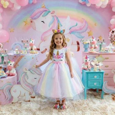 Imagem de Vestido Infantil Temático Unicórnio Colorido - Arco-íris - Mini Miss, 