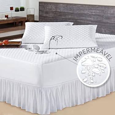 Imagem de Capa de Colchão Casal Queen e 2 Porta Travesseiro Impermeável + Saia Box Branco