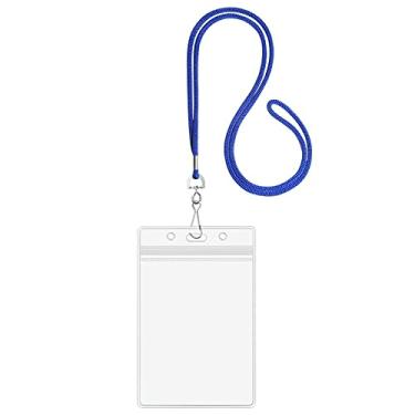 Imagem de Talabarte de pescoço com suporte de identificação Talabartes destacáveis de segurança removíveis e suportes de cartão de crachá verticais de plástico transparente da ZHEGUI (Royal Blue, pacote com 100)