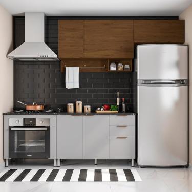 Imagem de Cozinha Compacta Bartira Rubi com 5 Portas, 3 Gavetas e 3 Prateleiras - 202,2cm de largura