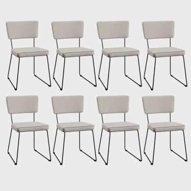 Imagem de Kit 8 Cadeiras Decorativa Estofada Para Sala De Jantar Base Em Aço Allana L02 Linho Cru - Lyam Decor