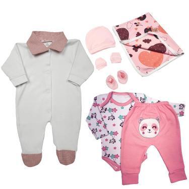 Imagem de Kit Bebê 8 Pças Conjunto Body Mijão Macacão Kit Touca Cueiro