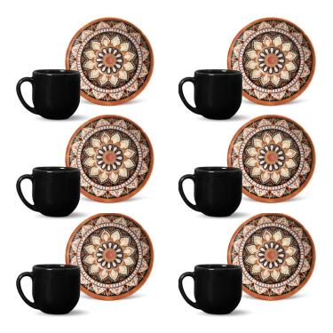 Imagem de Conjunto de Xícaras de Café Porto Brasil Coup Damasco em Faiança Feldspática 112 ml - 6 Peças