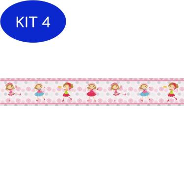Imagem de Kit 4 Faixa de parede infantil boneca menina border adesivo