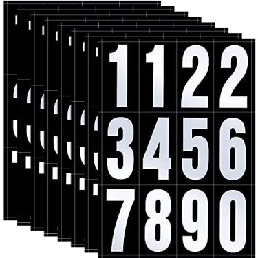 Imagem de 96 peças, 8 conjuntos de adesivos de números de caixa de correio de vinil, à prova d'água, números de adesivos antidesbotamento, adesivos de número de vinil pré-espaçados para caixa de correio carro e casa (prata em preto, 7,6 cm)