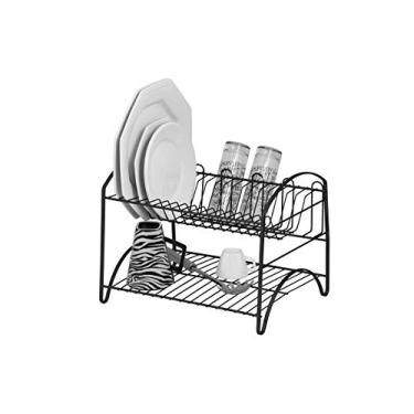 Imagem de Escorredor de Louça Duplo Laminado Preto 16 Pratos 05 Copos Secador Organização Cozinha