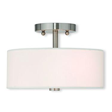 Imagem de Livex Lighting 51052-91 Montagem nivelada de níquel escovado com persiana traseira dura de tecido Off-White