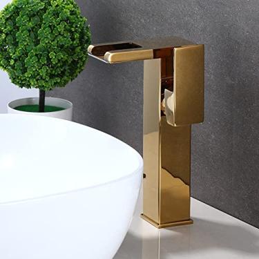 Imagem de Conjunto de torneira de bacia de banheiro com cascata de latão, misturador de água quente fria, guindaste, torneira de pia, mudança de cor por torneiras de fluxo de água, dourado b, china